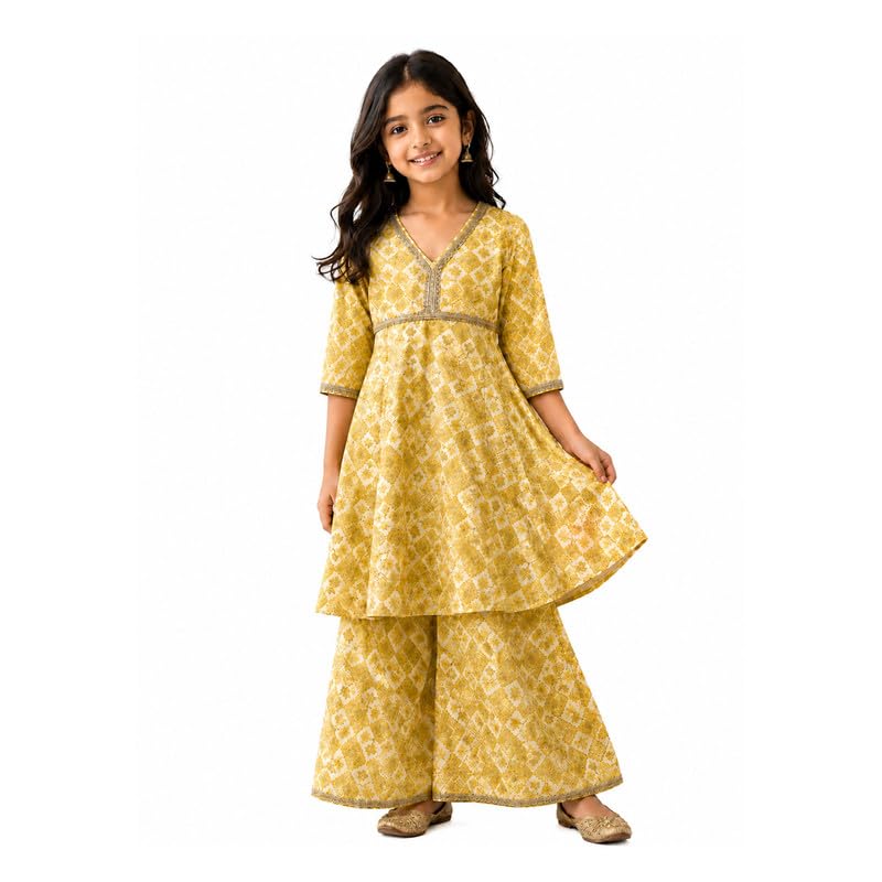 Image of LITTLE GINNIE Girls Kurta Sharara Set | Traditional Ethnic Wear for Kids
