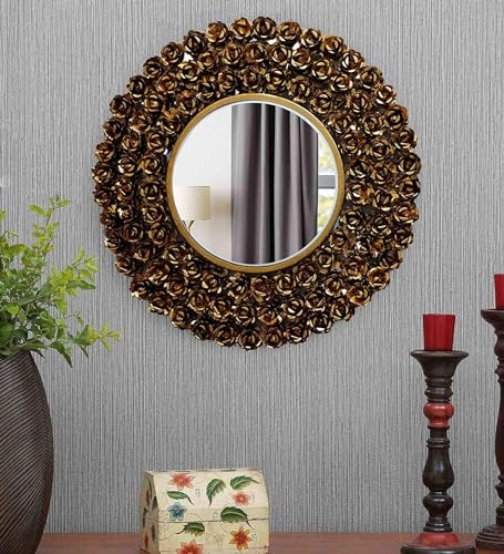 Artemade 60 cm Dark Golden Iron Framed Round Wall Mounted Mirror ...