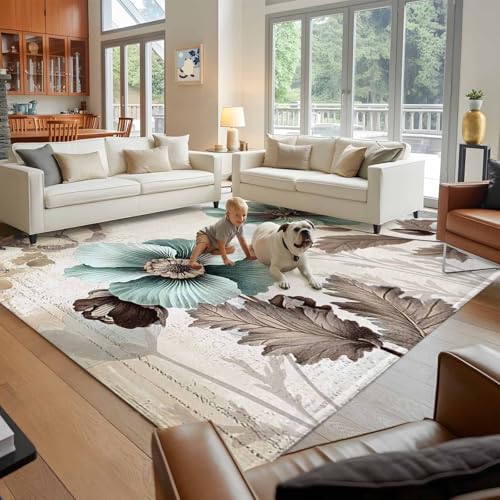 Alfombra decorativa rectangular 5x8 pies lavable con respaldo antideslizante miniatura 4
