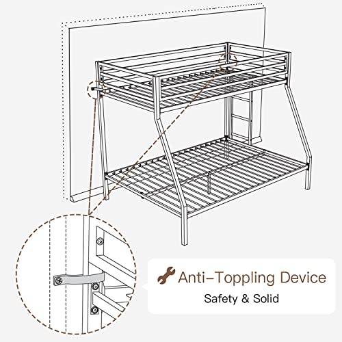 ikalido Metal Bunk Bed For Junior, Twin Over Full Size Beds With Sturdy Guard Rail & Removable Ladder, Space-Saving/Noise Free/Matte White - Image 8