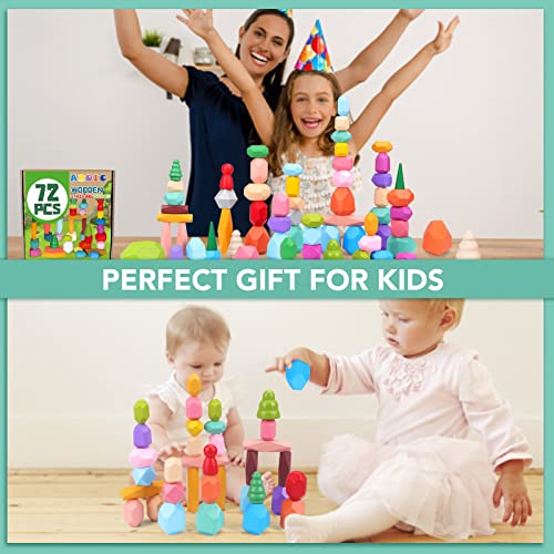 Aroic Wooden Stacking Rocks Montessori Toys For 3 4 5 6 Year Old,Preschool Educational Toddlers Toys, Big Building Blocks For Toddlers 3-5, Wooden Stone Balancing Blocks #TOP5