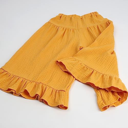Image of HOOLCHEAN Baby and Little Girls Soft Cotton Gauze Wide Leg Ruffled Pants