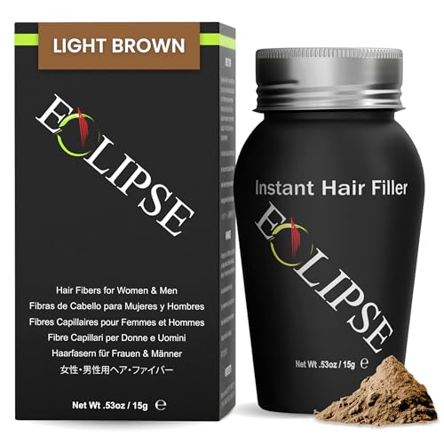 ECLIPSE Hair Fibers Light Brown for Thinning Hair for Women & Men to Conceal Hair Loss in 15 Seconds - 100% Undetectable Hair Building Fibers, 15g