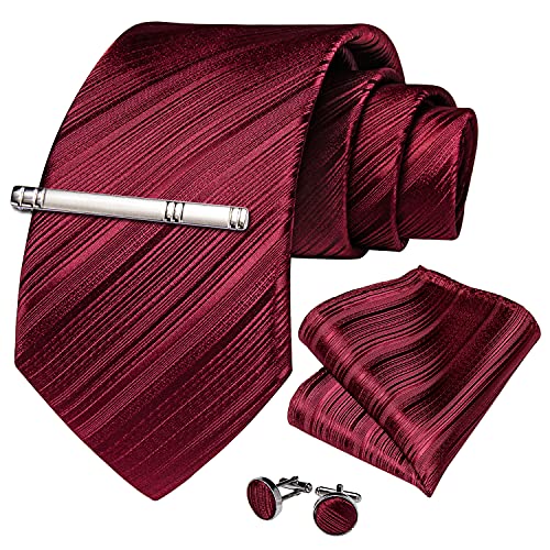 Image of DiBanGu Mens Silk Necktie Solid Color Tie and Pocket Square Cufflink Tie Clip Set Woven Plain Ties for Men Wedding Party