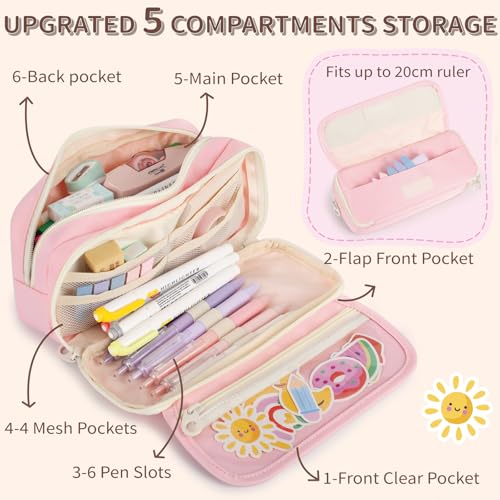 Image of Large Capacity Pencil Case with Compartments for Girls, Pen Bag for School | Multi-Compartment Pencil Case Massive Storage Capacity Durable Zipper Students College Office Stationery Essentials