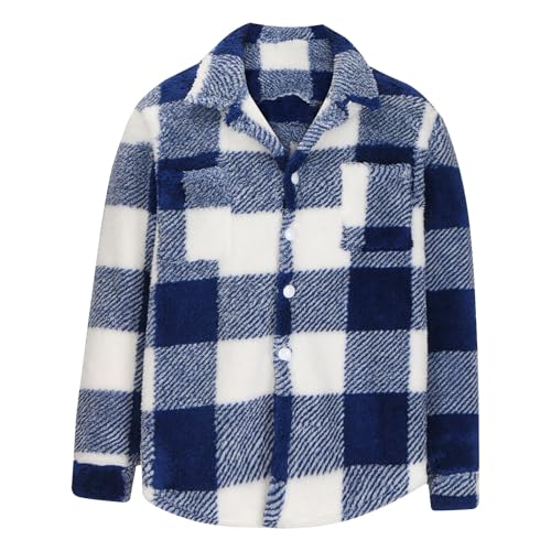 Flannel Shirt Jacket Men Plaid Button Down Teddy Winter Coats Lapel Oversized Warm Fuzzy Fleece Outwear with Pockets4