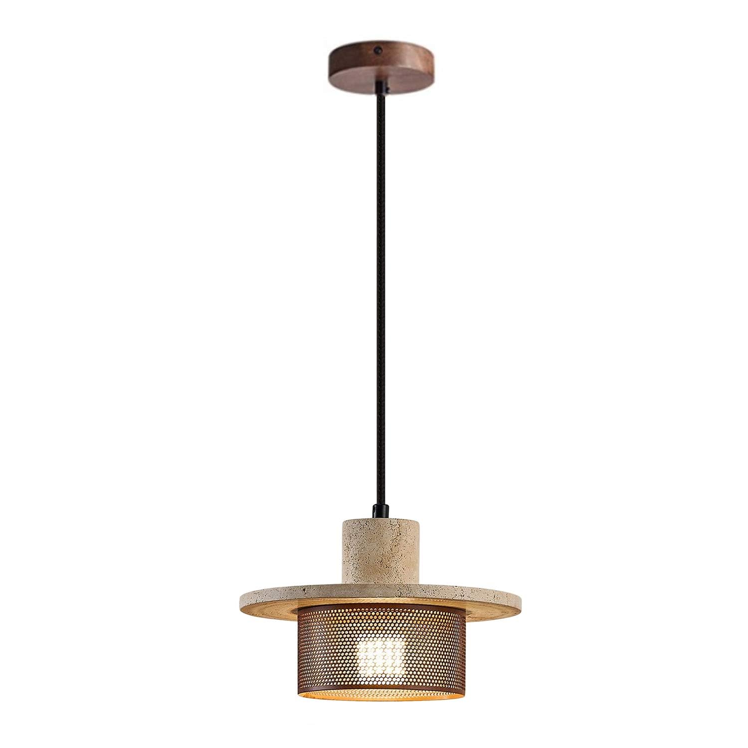 USMJQVZ Natural Travertine Pendant Light Kitchen Island, Modern Wabi Sabi Pendant Light Fixture with Metal Shaped, Japanese Nordic Stone Hanging Lamp for Dining Room Bedside Kitchen Island Hallway