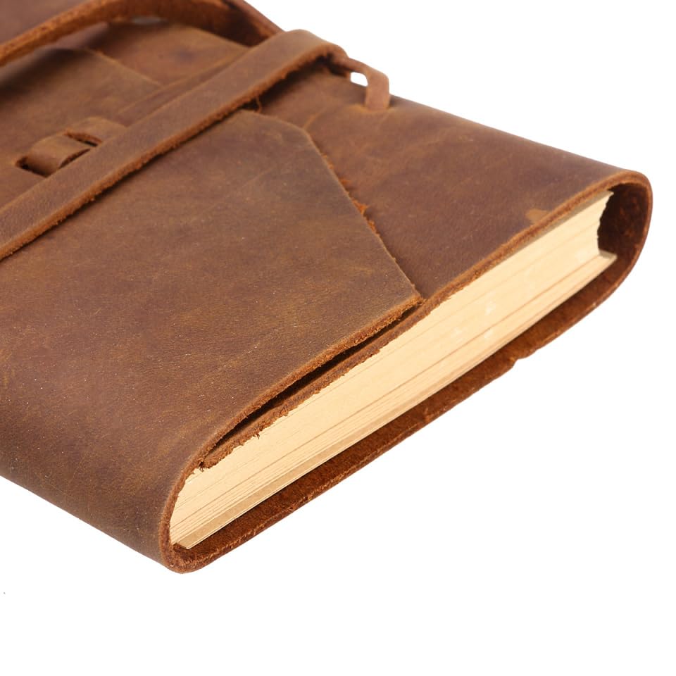 TEHAUX Vintage Leather Journal Notebook with Handmade Binding Rope Thick Large Pages for Writing Brown Leather Diary Journal for Gift and Personal Use 7.08X4.92X0.98In      Unknown Binding