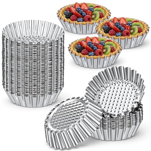 Afcabakila 50 Pcs Egg Tart Mold for Baking, 3.8 Inch Stainless Steel Mini Tart Tin Pans Reusable Ensaymada Molder Filipino, Brioche Tins Mould for Tart Shells, Cupcakes, Mini Cake, Pudding, Muffin