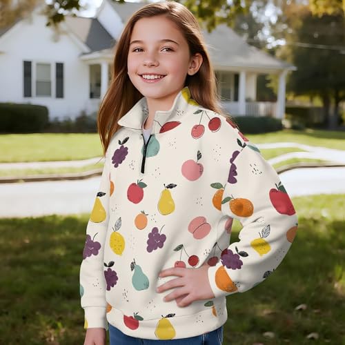 Image of AmzPrint Girls Graphic Quarter Zip Coat Long Sleeve Lightweight Oversized Athletic Running Hoodies For Kids Teen Girls