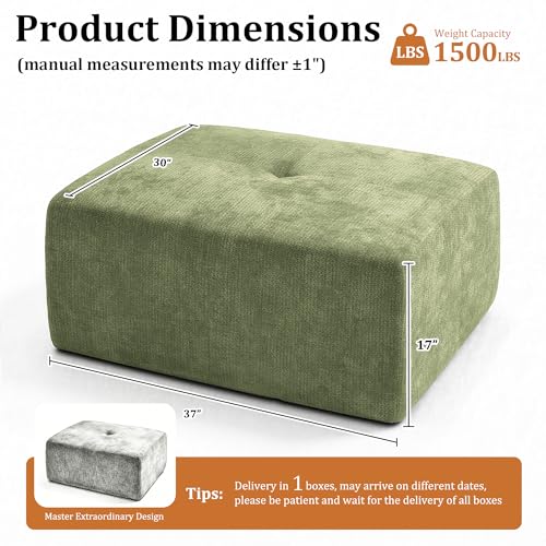 Image of 37 inch Oversized Boneless Couch, Comfort Cloud Sectional Couches for Living Room, Modular Sofa High Back & Extra Deep Seat, No Assembly, Soft Chenille Fabric (Olive Green, 37 inch-Single Ottoman)