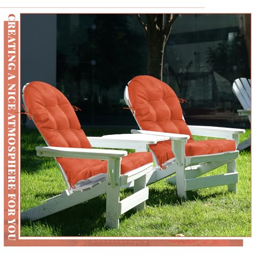 Image of Geelin 4 Pcs Outdoor Patio Chair Cushion Thick High Back Adirondack Chair Cushion Tufted Weather & Fade Resistant Anti-Slip Outside Rocking Chairs Pads with Ties 44 x 19 x 4 Inch (Orange)