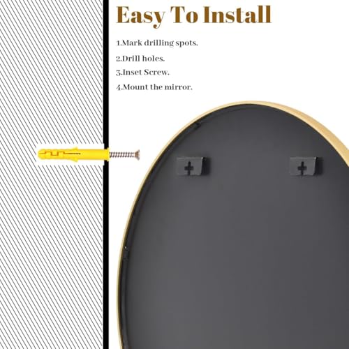 Image of VooBang Black Round Bathroom Mirror, 42 inch Large Circle Wall Mounted Hanging Mirror with Simple Modern Circular Metal Frame for Hallway, Entryway, Living Room, Gold Frame