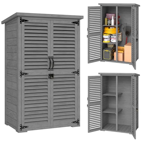 Outsunny Armoire de Jardin Remise pour Outils en Bois 2 Étagères Toit Bitumé Portes Persiennes...