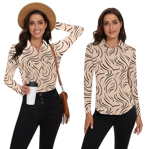 Image of Soneven Womens Golf Polo Shirts 3 /4 Long Sleeve V Neck Button Down Shirts Business Causal Work Blouses Tops
