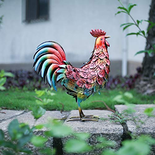 Kircust Solar Metal Rooster Animal Lights Garden Sculptures Art Decor, Outdoor LED Light Patio Lawn Back Yard Color Chicken Statue Decoration,13.98" WX5.9 DX16.74 H - Thumbnail 6