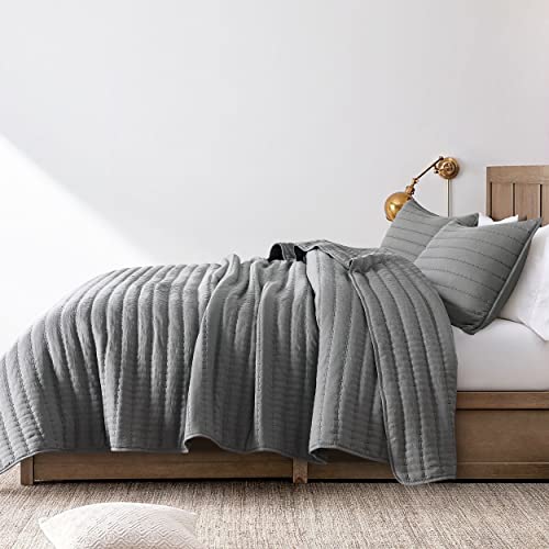 ROARINGWILD Dark Grey King Size Quilt Bedding Sets with Pillow Shams, Lightweight Soft Bedspread Coverlet, Quilted Blanket Thin Comforter Bed Cover for All Season, 3 Pieces, 104x90 inches