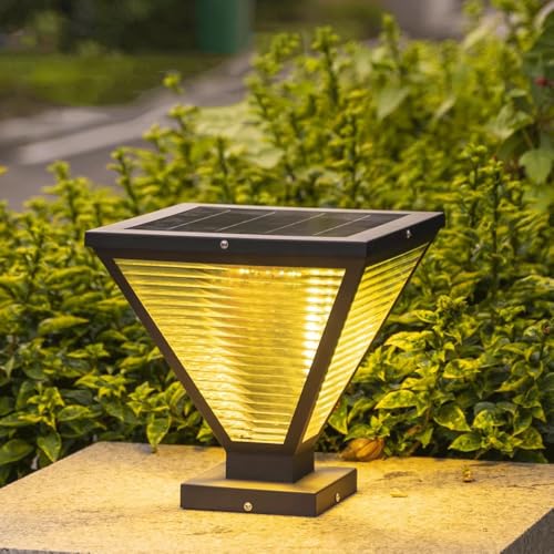 HZWJIA LED Solar Pillar Lamp 4 Color Changing Light Stainless Steel Fence Deck Post Cap Lamp IP65 Waterproof Pillar Head Lamp Black Outdoor Waterproof Solar Pillar Lamp For Courtyard Villa Post LampsL