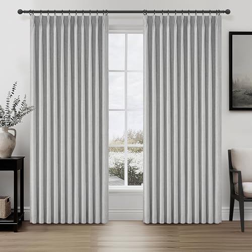 Image of Light Grey Blackout Curtains 70 Inches Extra Wide Pinch Pleated for Sliding Glass Door 2 Panels Set,Viral 96 Inch Long Curtain for Bedroom Thermal Large Window Heavy Drapes (W70xL96x 2 Panels Gray)
