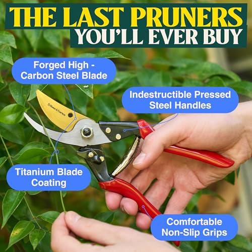 Image of Haus & Garten ForgedPRO 8.75 inch Heavy Duty Professional Titanium Bypass Pruning Shears - Use As Pruners, Garden Shears, Handheld Pruning Shears For Gardening, Clippers, Garden Scissors, Pruner Tool