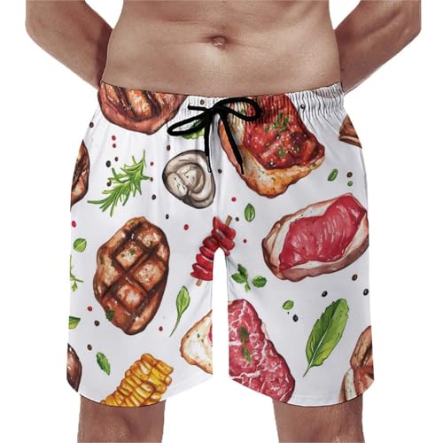 Meat Food and Barbecue Men's Swim Trunks Board Shorts Beachshorts Swimsuits with Pockets Mesh Liner