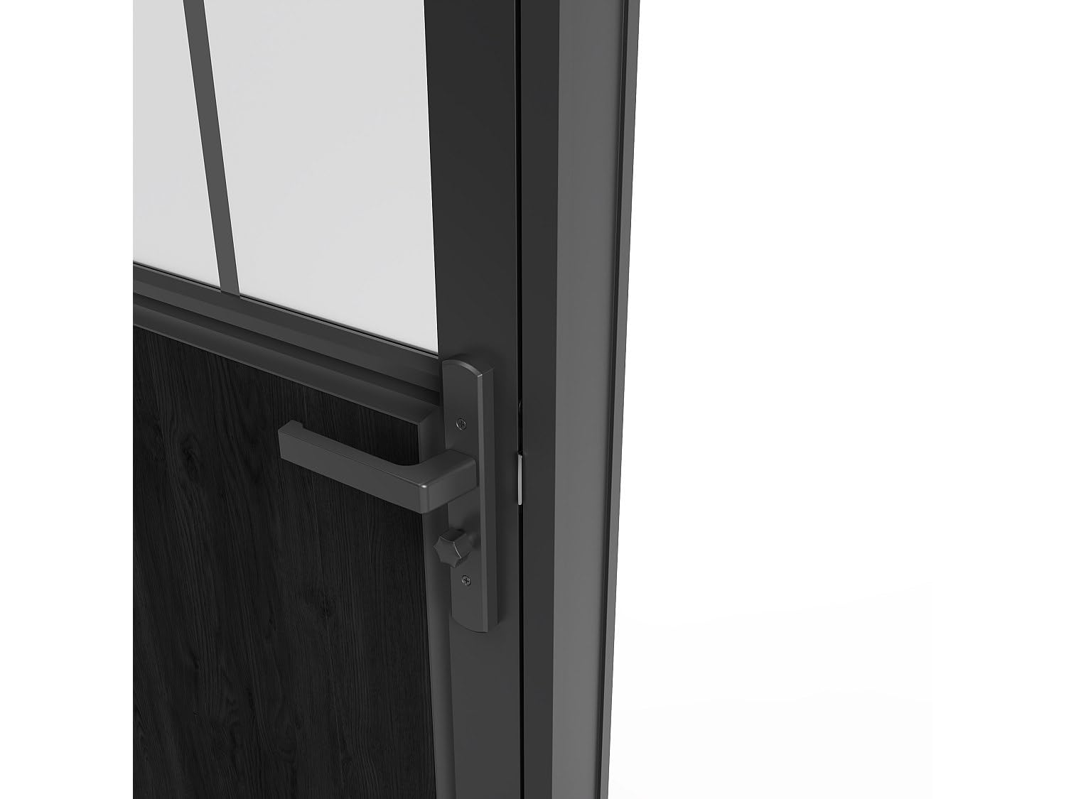 Vente-unique - Bloc porte réversible en aluminium et verre trempé dépoli style atelier - H204 x L73 cm - Noir - ERMELO