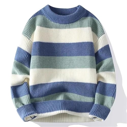 Men's Striped Knit Sweater Crew Neck Pullover Long Sleeve Casual Fall Winter Warm Top2