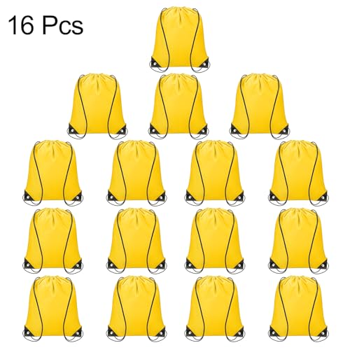sourcing map 16pcs Drawstring Bags Draw String Backpack Bulk Polyester Sport Draw String Bag Gym Sack Cinch Tote String Backpack for Gym Party Sport Trip Swimming Beach, Yellow - Image 2