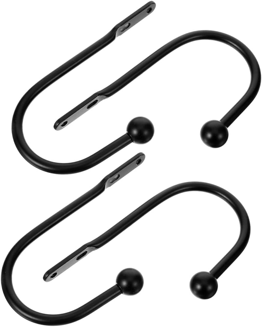 4pcs Black Metal Curtain Hooks for Drapes, U-Shaped Wall-Mounted Holdbacks, Curtain Side Hooks for Window Treatment and Home Decoration