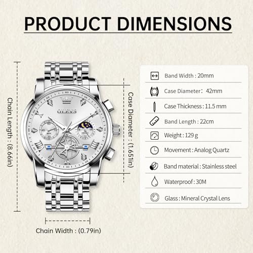 Image of OLEVS Watches for Men Dress Chronograph Luxury Stainless Steel Big Face