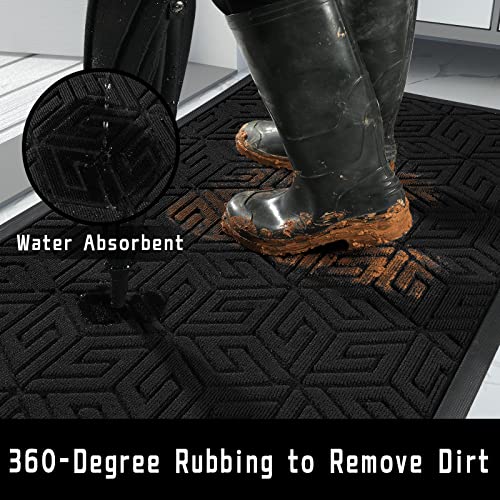 Yimobra Black Front Entrance Door Mat Outdoor Indoor, 36X24 Inch, Heavy Duty Doormat Entryway Floor Mat, Non Slip Durable Rubber Backing, Easy Clean Shoe Scraper, Waterproof, Patio, Lawn #TOP1