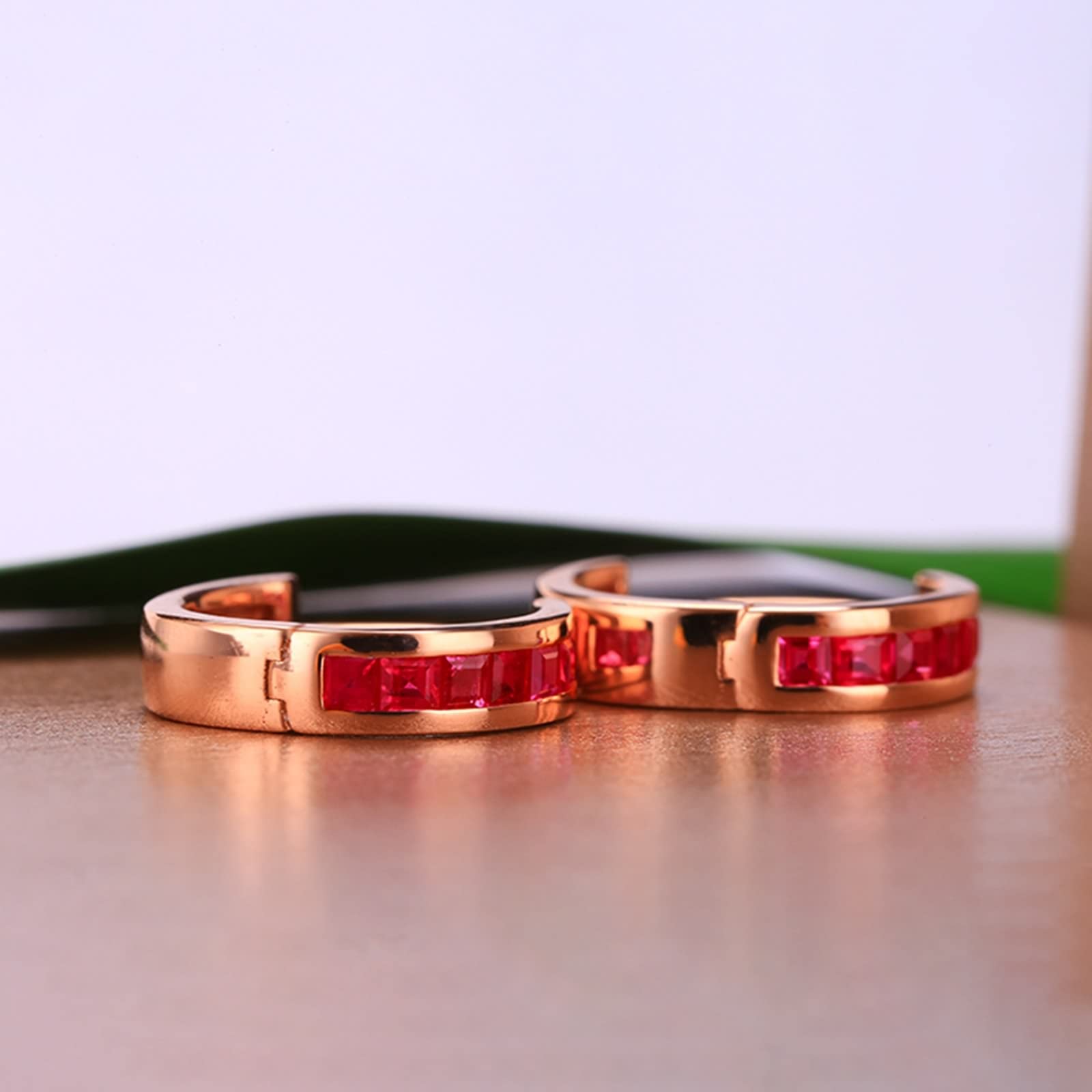 AMDXD Kolczyki damskie 18-karatowe czerwone złoto Au750, 1,2 ct rubinowe kolczyki Boże Narodzenie czerwone, Hoop Creole biżuteria do uszu różowe złoto Au750 prawdziwa biżuteria, 18-karatowe czerwone złoto (750), Rubin