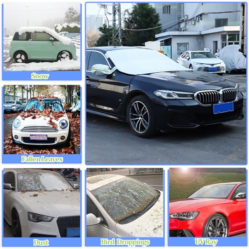 Image of Windshield Snow Cover Compatible with BMW 5 Series 2009-2024, Car Snow Cover, Front Windshield Sunshade, Exterior Windscreen Sun Shade, UV-Rays Sun Ice Snow Frost Protector, 4-Layer Windshield Cover
