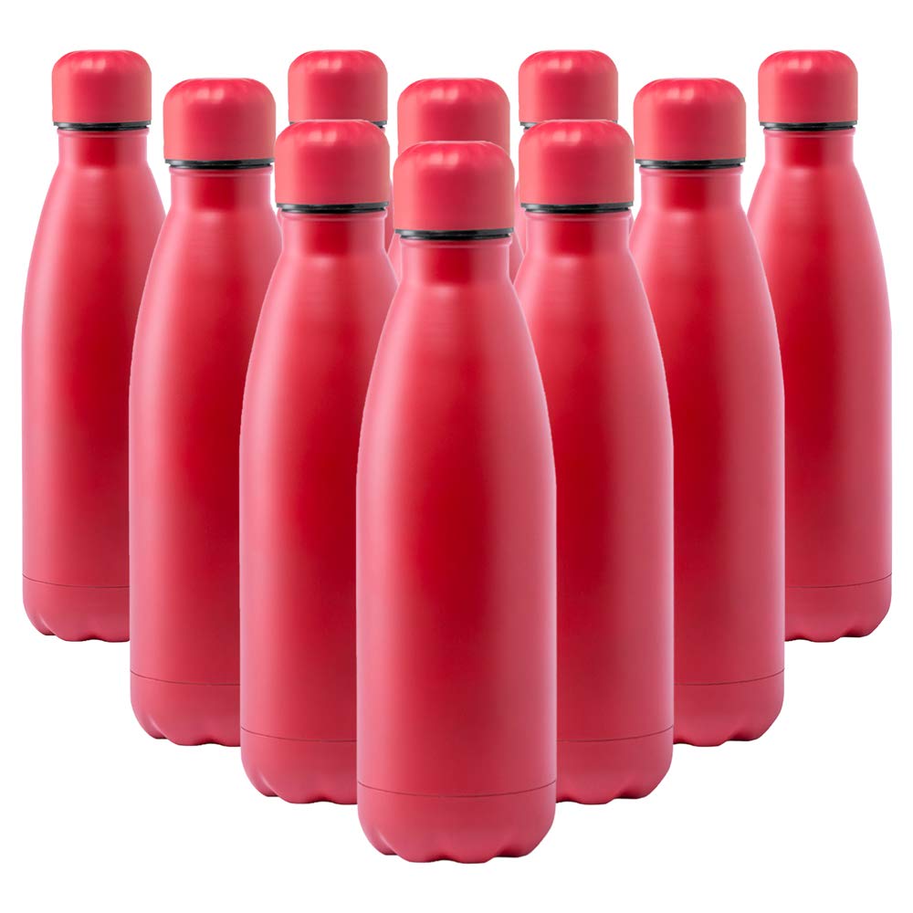 eBuyGB Metal Water Bottle 790ml Stainless Steel Leakproof Drinks Bottle Reusable BPA Free Matt Water Bottles - Travel Cup for School, Gym, Outdoor, Yoga & Sports - Red (Pack of 10)