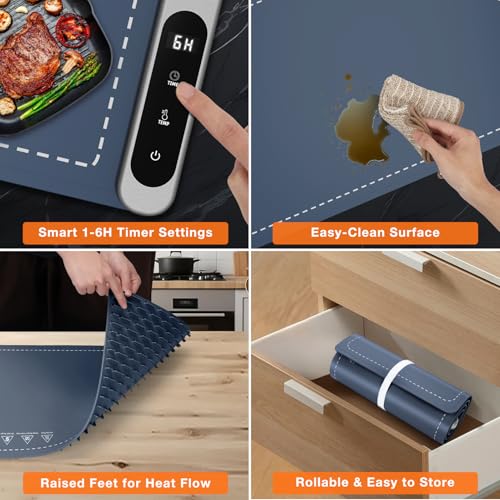 Image of FYY Warming Mat for Food with Heat Resistant Pad - Rapid and Full Surface Heating, 7 Temp Settings, 6H Timer, Rollable Portable Food Warming Mat for Countertop Party Buffet (XXXL, Navy)