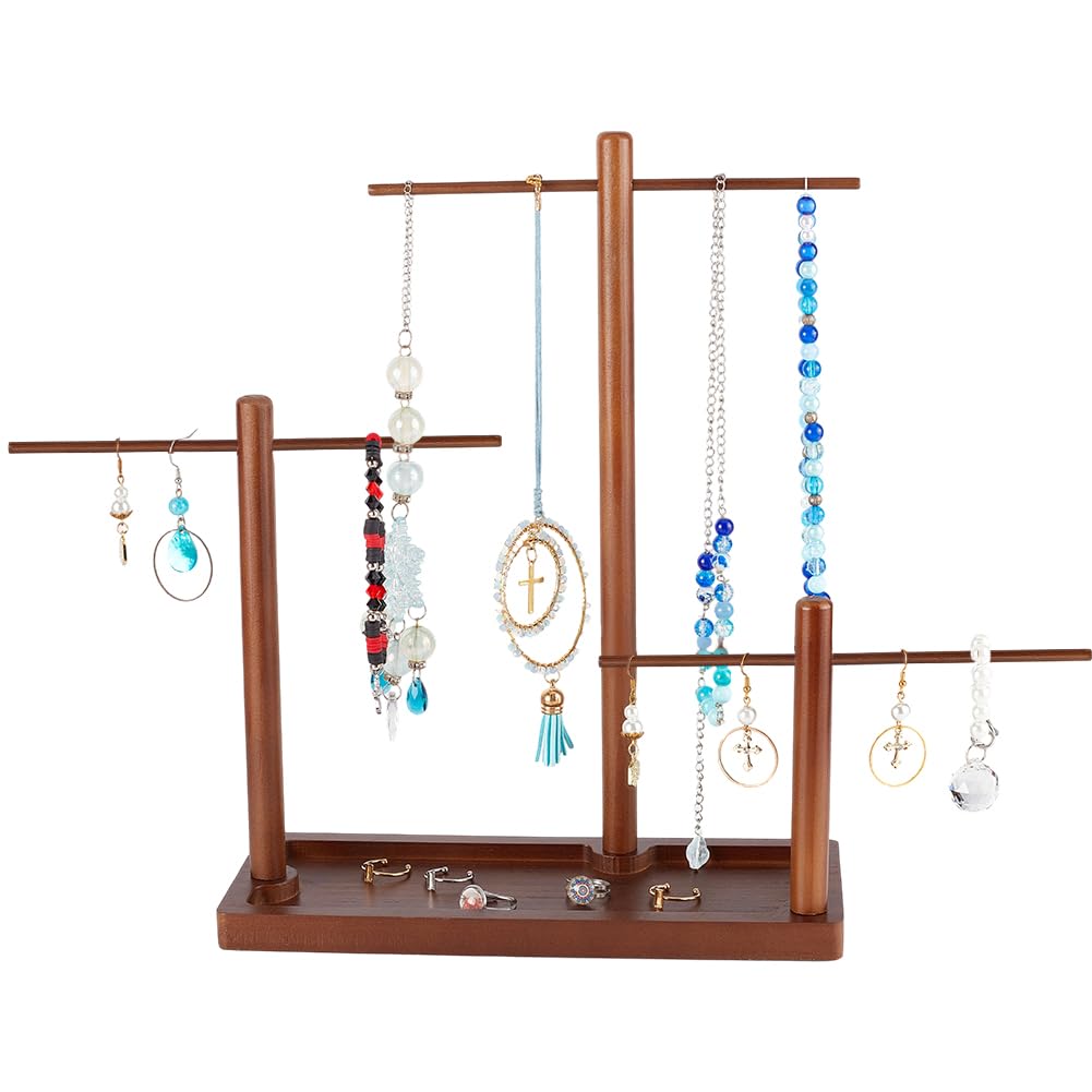 PH PandaHall Schmuck Organizer Ständer 3 Stufiger Armband Halskettenhalter Schmucktablett Aus Holz Präsentationsständer Mit Holzsockel Zur Aufbewahrung von Halsketten Armbändern Und Ringen 18x10x31cm