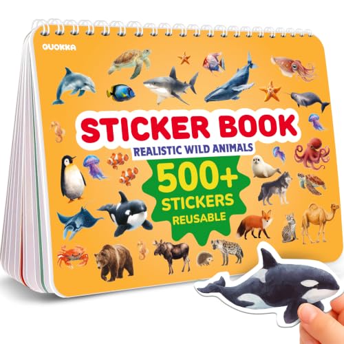 QUOKKA Sticker Book for Kids Ages 3-5 Realistic Animals Toddler Activity Book Draw and Stick Creative Workbook with 500+ Stickers Create Your Own Scenes for Travel Quiet Time Play