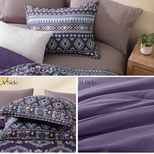Image of Geniospin Queen Comforter Set - 7 Pieces Bedding Set, Boho Bed in A Bag, Lightweight Soft Aztec Bedding, All Season Bed Comforter Set with Sheets, Pillowcases & Shams