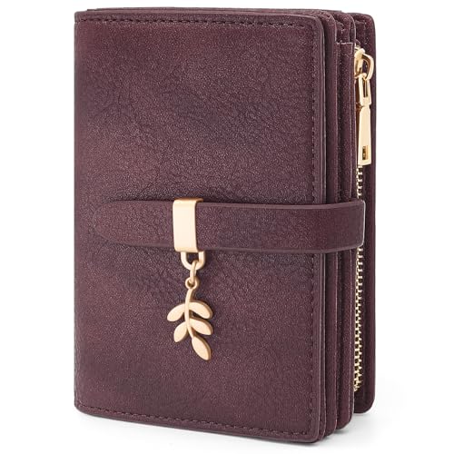HNOOM Portefeuille Femme Petit Format Cuir PU Vintage Porte Monnaie Blocage RFID Porte Carte, Porte Feuille pour Femme avec 19 Emplacements de Cartes et...