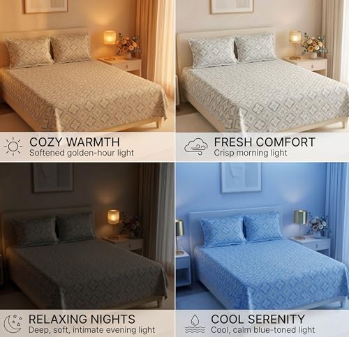 Image of HOMEKART 210 TC Premium Cotton Double Bed Bedsheet with 2 Pillow Covers | Double Bed Sheet Set | Soft, Breathable, Skin Friendly, Wrinkle Resistant & Fade Resistant |228 x 254 cm | Bedding for Home