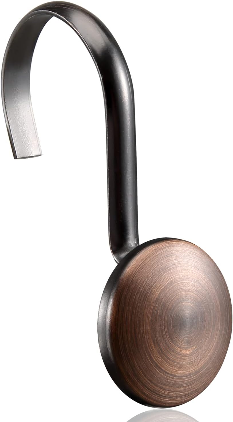 Bronze Shower Curtain Hooks, Rustproof Shower Hooks for Shower Curtain Bathroom, ZESLMG Oil Rubbed Decorative Shower Rings for Shower Curtain Rod Hangers, Thread Shape Design Set of 12