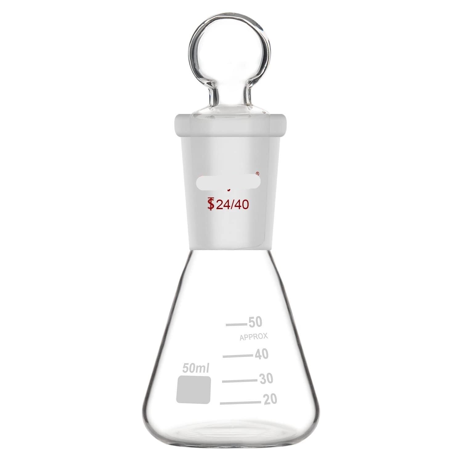Matraz de Erlenmeyer de vidrio borosilicato de 1000 ml con tapón de vidrio, unión cónica 24/40, pared gruesa(1000 ml)