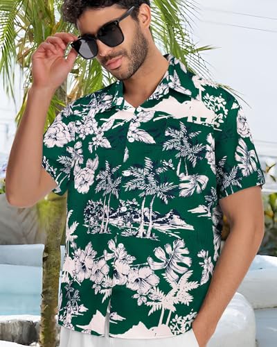 Image of Men Hawaiian Shirt Short Sleeve Summer Beach Button Down Shirts with Pocket