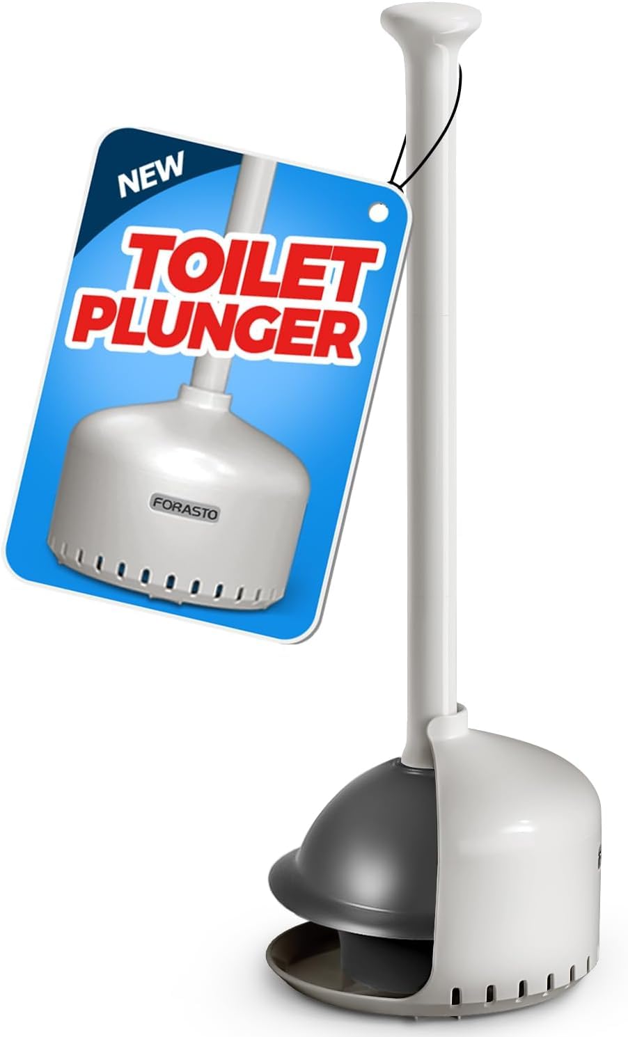 FORASTO Toilet Plunger with Holder - Heavy Duty Bathroom Cleaning Tools