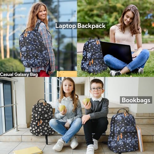 Image of Leaper Pentagram Print Backpack Starry Sky Laptop Backpack Travel Backpack for Women School Backpack for Girls Kids College Backpack Daypack Bookbags Satchel Galaxy Satchel Black