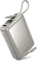 Basike Carregador Portátil, Power Bank 20000mAh com Cabos Integrados, Carregamento Rápido 22.5W(MAX), Compacto, Led Indicador de Bateria para iPhone/Samsung/Huawei/Xiaomi (Prata)