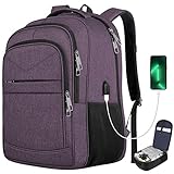Lapsouno Travel Laptop Backpack, Multiple Pockets 17.3 Inch Carry on Backpack with USB Port, TSA Friendly Water Resistant Business Travel Bag for Women,School College Student Backpack for Women,Purple