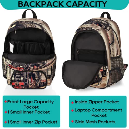 TropicalLife Vintage Steam Train Bookbag 18 Inch School Backpack Teens Girls Boys Schoolbag Shoulder Computer Hiking Gym Travel Casual Travel Daypack3
