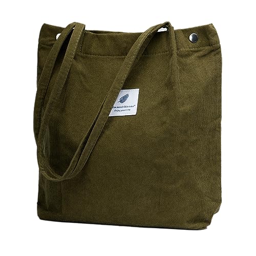 Image of Corduroy Tote Bag Cute Tote Bags for Women Shoulder Bag with Inner Pocket for Work Beach Travel and Shopping Grocery
