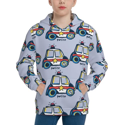 Police Car Kid Hoodies Boys Sweatshirts Girls Pullover with Pocket
